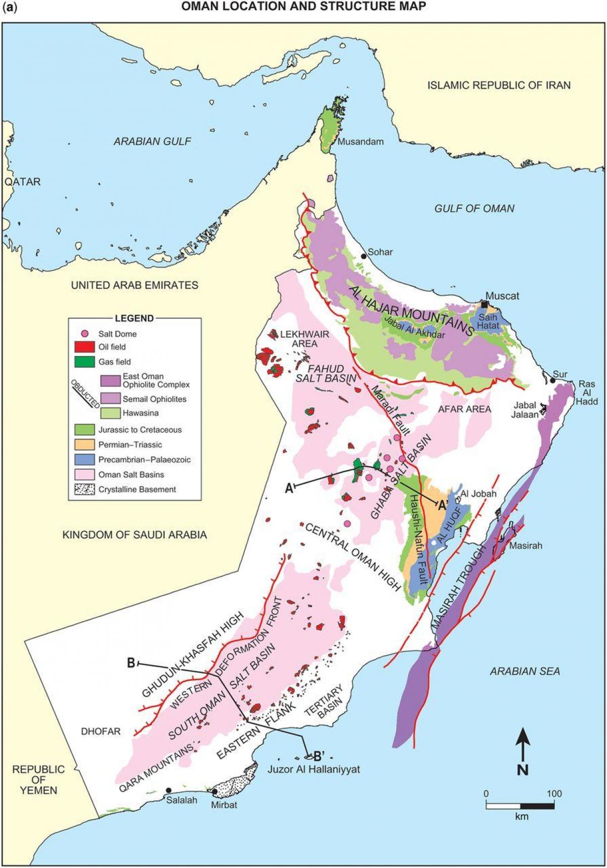 kart over Oman geologi