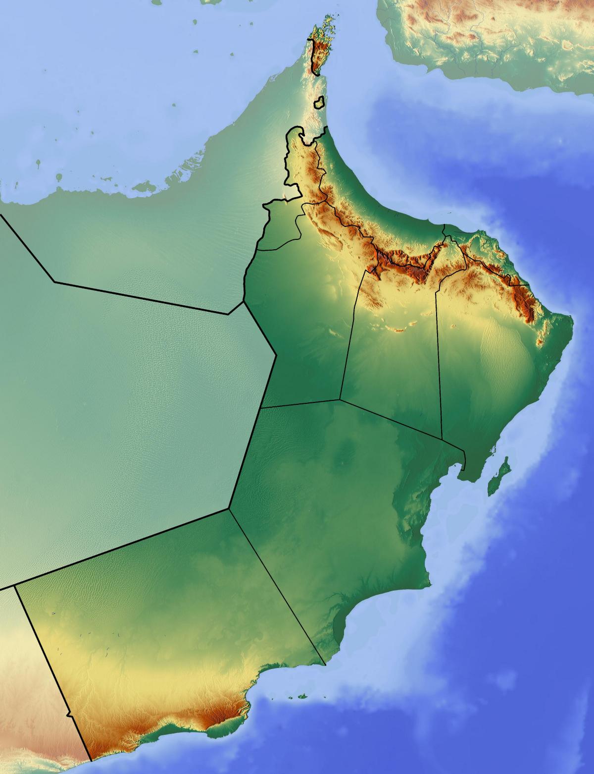 kart over Oman topografiske